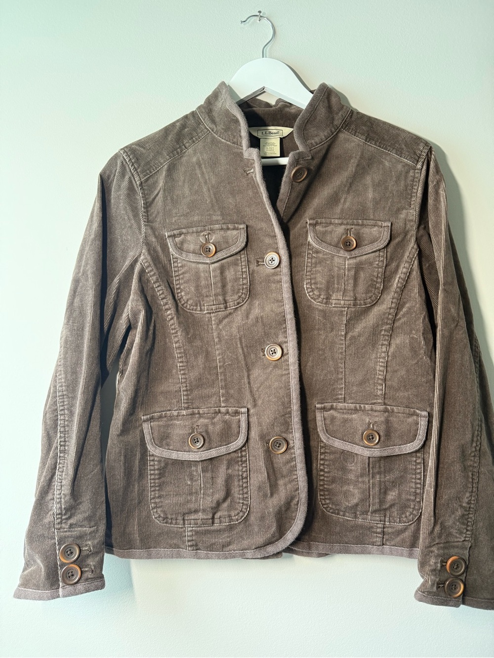 L.L.Bean Brown Corduroy Utility Field Jacket 4 Pocket Small Petite